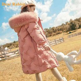 New Children's Winter Down Cotton Jacket Thick Kids Clothing Girl clothes Mid-length Hooded faux Fur Collar Parka Coat snowsuit H0910