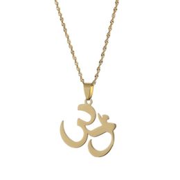 Chains Yoga Necklace Pendants Men OHM Hindu Buddhist AUM OM Hinduism Outdoor Sport Gold Colour Metal Chain Jeweephant God Jewellery