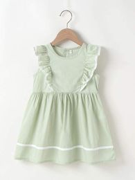 Toddler Girls Ruffle Trim Contrast Tape Babydoll Dress SHE