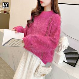 LY VAREY LIN Wool Pullover Sweater Women Autumn Winter Thicken Long Sleeve Blue Tassels Solid Casual Warm Tops 210526
