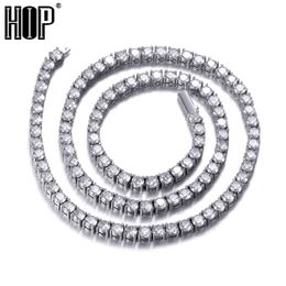 Iced Out CZ Cubic Zircon Copper Choker Necklace 1 Row 3/4/5/6mmSingle Layer Tennis Chain Necklace For Women Hip Hop Jewelry X0509