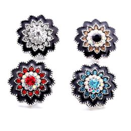 Wholesale Crystal Silver Colour Snap Button Women Black Painting Charms Jewellery findings Hollow Rhinestone 18mm Metal Snaps Buttons DIY Bracelet jewellery