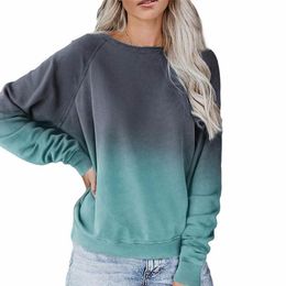 Women's Hoodies & Sweatshirts Gradient Color Loose Hooded Round Neck Long-sleeved Casual Thin Hatless Female 2021 Spring Summer