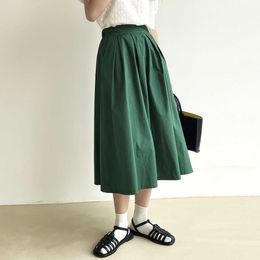 Skirt Women's Summer Korean High-waisted Mid-Calf White Pleated Retro 210607