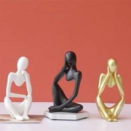 Home Decoration Resin Sculpture Thinker Character Abstract Statue Art European Style for Decor Modern Office Shelf Desktop 210827