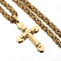 -Moda 316L Collar colgante de acero inoxidable de acero inoxidable para hombres oro plata negro cadena bizantina joyería para hombre