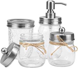 Storage Boxes & Bins 4 PackBathroom Vanity Organizer Canisters,Cute Clear Glass Apothecary Jars With Stainless Steel Lid ForCottonSwabs,Bott