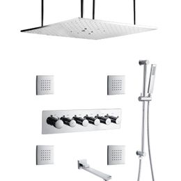 Fashion Chrome Polished 50X50 CM Shower Mixer LED Bathroom Massage Shower Adjustable Shower Head Holder
