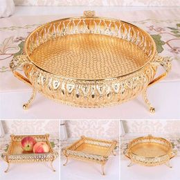 1 pc Metal tray round/square storage box modern creative European multi-functional snack table to store the household fruit tray 211110