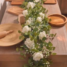 PARTY JOY Artificial Flowers Silk Rose Gypsophila Garland Fake Eucalyptus Vine Hanging Plants for Wedding Home Party Craft Decor 211108
