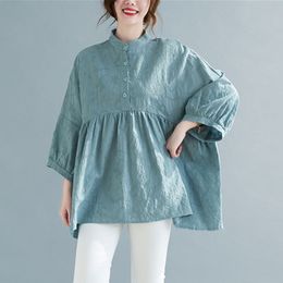 Oversized Women Cotton Linen Casual Shirts New Spring Simple Style Vintage Stand Collar Solid Colour Loose Female Tops S3527 210412