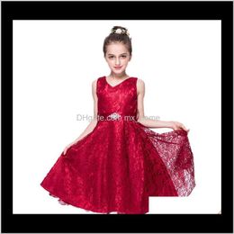 Baby Clothing Baby Kids Maternity Drop Delivery 2021 Girls Evening Dress 9 Colors Lace Thick Satin Sash Ball Gown Birthday Party Christmas Pr