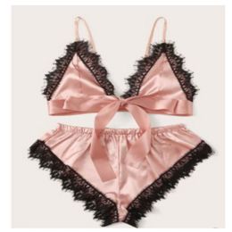 Customised Production Of Sexy Suspenders Two-piece Suit With Bow Pyjamas Sexy Lingerie Women 211203