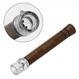 Portable Glass Smoking Pipes One Hitter Detachable Walnut Wood Mouthpiece Pocket Hand Pipe Wooden Mouth Philtre Tip Tobacco Herb Cigarette Holder Smoke ZL0340