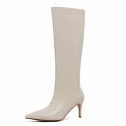 Size 33-40 Women Genuine Leather Knee High Boots Pointed Toe Thin Heels Slip On Long Boots Party Sexy Ladies Footwear