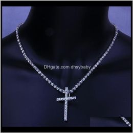 Pendants Iced Out Cross Necklaces Cubic Zircon Tennis Chains Mens Hip Hop Jewelry Women Fashion Gold Sier Cz Pendant Par