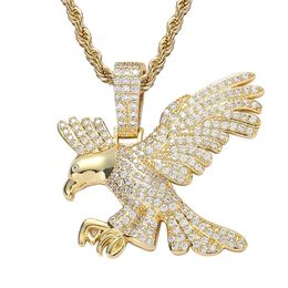 18K Gold Plated Eagle Pendant Necklace Micro Paved Cubic Zircon Mens Hip Hop Jewelry Gift