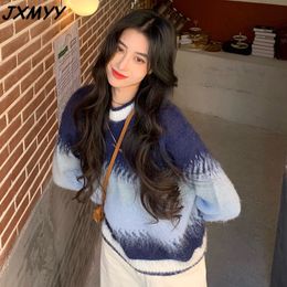 Korean version of the gradient sweater women's lazy wind wool knit sweater casual all-match hit color top JXMYY 210412