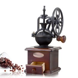 Vintage Coffee Grinder Ceramic Burr Core Wooden Bean Mill Grinding Ferris Wheel Design Manual Machine 210423