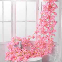 Decorative Flowers & Wreaths 2pc 180cm Artificial Cherry Blossom String Wedding Arch Garland Ivy Silk Fake Vine For Party Home Decoration