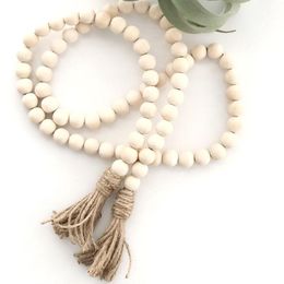 Natural Wooden Bead Chain with Tassel Garland Northern Europe Nursery Home Décor Hand Made Wood Farmhouse Decoration