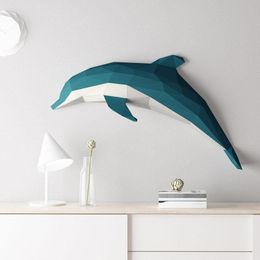 Decorative Objects & Figurines Papercrafts Dolphin 3D Paper Sculpture Animal Model DIY Geometric Origami Home Decor Living Room Wall Decorat