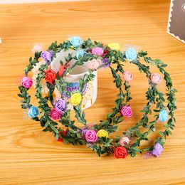 6pcs Decorative Flowers Artificial Wreaths For Wedding Party Holiday Girl Crown Floral Rose Flower Headband Hair Garland