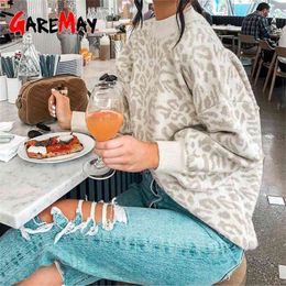 white cotton turtle neck UK - sweater women turtleneck leopard knitted animal print winter thick female pullovers casual tops oversized 210914
