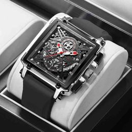 2021 New Men Watch Lige Top Brand Luxury Waterproof Quartz Square Wristwatche for Men Date Sport Hollow Clock Male Zegarek Meski Q0524