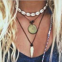 Utrend Summer Retro Cowrie Necklace For Women Vintage Rope Natural Shell Choker Statement Neckalce Boho Jewellery Collares