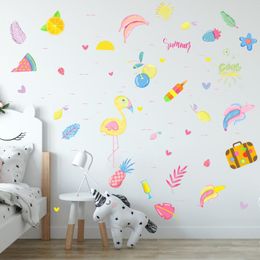 Wall Stickers Sticker Cartoon Colourful Fruits Leaves Pattern PVC Self-Adhesive Removable Child's Bedroom Decorative Wallpaper Home Decor