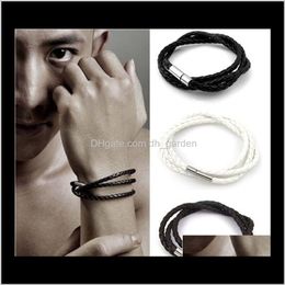 Charm Jewelry Drop Delivery 2021 Mens Multi Layer Braid Strap Bracelet Leather Cuff Bangle Wristband Simple Design Cool Bracelets For Man K2E