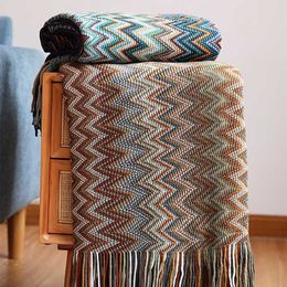 Bohemian Knitted Blanket Sofa Throw With Tassels Colourful Bedspread Nap Air Condition Nordic Home Decorative 211218