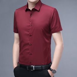 Red Shirts Men Casual Short Sleeve Superfine Fiber Mens Shirt Slim Business Work Camisas Solid Chemise Homme 12+Color 210524