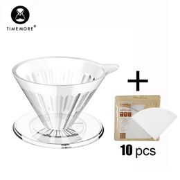 TIMEMORE Store V60 Coffee Philtres Reusable Portable Cup Pc By Hand Send 10 pcs of Philtre paper For Trave Kitchen Office House 210712