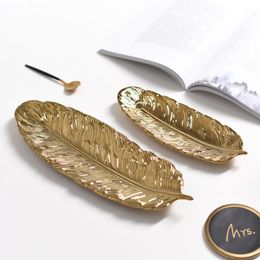 Kitchen Storage & Organisation Golden Feather Ceramic Tray Jewellery Plate Desktop Set