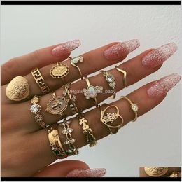 Fashion Jewellery Knuckle Ring Set Gold Cross Heart Fatimas Palm Stacking Midi Sets 15Pcsset S321 Lhw1Q Band 1Tw2K