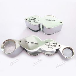 Foldable Miniature Microscope Magnifying Glass Twins Fiver Elements 20X 12mm 10X 18mm Dual Stainless Steel Jeweler's Singlet Loupe