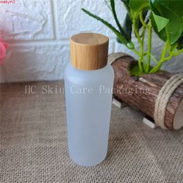 100pcs/lot frosted clear plastic toner bottles with bamboo woo screw caps empty essential oils cosmetic packaging shampoogoods