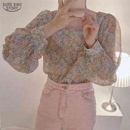 Korean Clothes Tops Vintage Florals Loose Elegance Summer Streetwear Women Shirts est Office Lady Blouse Blusas 10144 210506