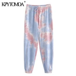 Women Chic Fashion Tie-dyed Print Jogging Pants High Elastic Waist Drawstring Female Ankle Trousers Mujer 210420