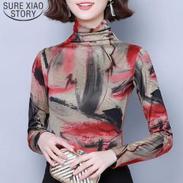 Autumn Fashion Blusas Mujer De Moda Winter Long Sleeve Warm Women Blouses Print Turtleneck Pullover Ladies Tops 7700 50 210527