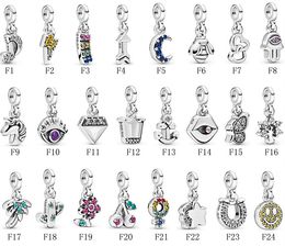 Genuine 925 Sterling Silver Fit Pandora Bracelet Charms New Product Me Small Accessories Bracelet Hanging Beads Love Heart Blue Crysta Charm For DIY Beads Charms