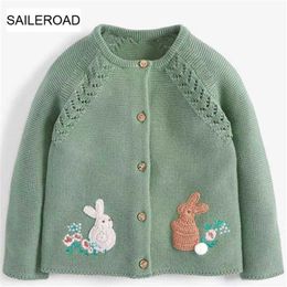 SAILEROAD 2-7Years Baby Girl Clothes Sweater Rabbit Paillettes Girls Cardigan Autumn Embroidery Kids Sweater 211106