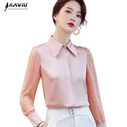 Pink Chiffon White Shirt Women Autumn Long Sleeve Fashion Design Formal Temperament Blouses Office Ladies Casual Work Tops 210604