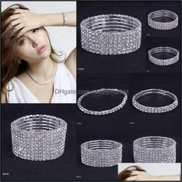 Tennis Bracelets Jewelry 1~10 Rows Shiny Crystal Bridal Bracelet Women White Rhinestone Cystl Stretch Wedding Bangle For Ladies Fashion Luxu