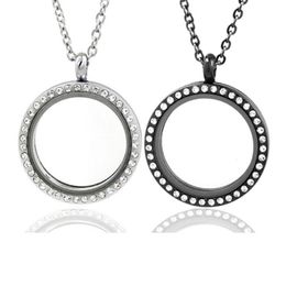 Pendant Necklaces Stainless Steel Round Crystals Magnetic Closure Living Floating Memory Locket Necklace For Charm Po Picture Jewellery Gift