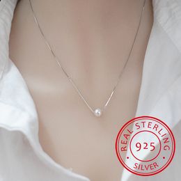 925 Sterling Silver Fine Jewellery Simple Fashion 10mm Real Pearl Box Chain Necklace kolye collares bijoux femme S-N55