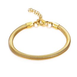 New dign Jewellery high quality pulsera adjustable stainls steel 4mm gold plated flat snake dome herringbone chain bracelet