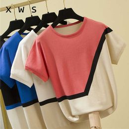Summer Short Sleeve Korean Sweater Knitted Pullover Women Sweaters Tops All-Match Basic Thin Pull Femme Jumper Female Pink 210604